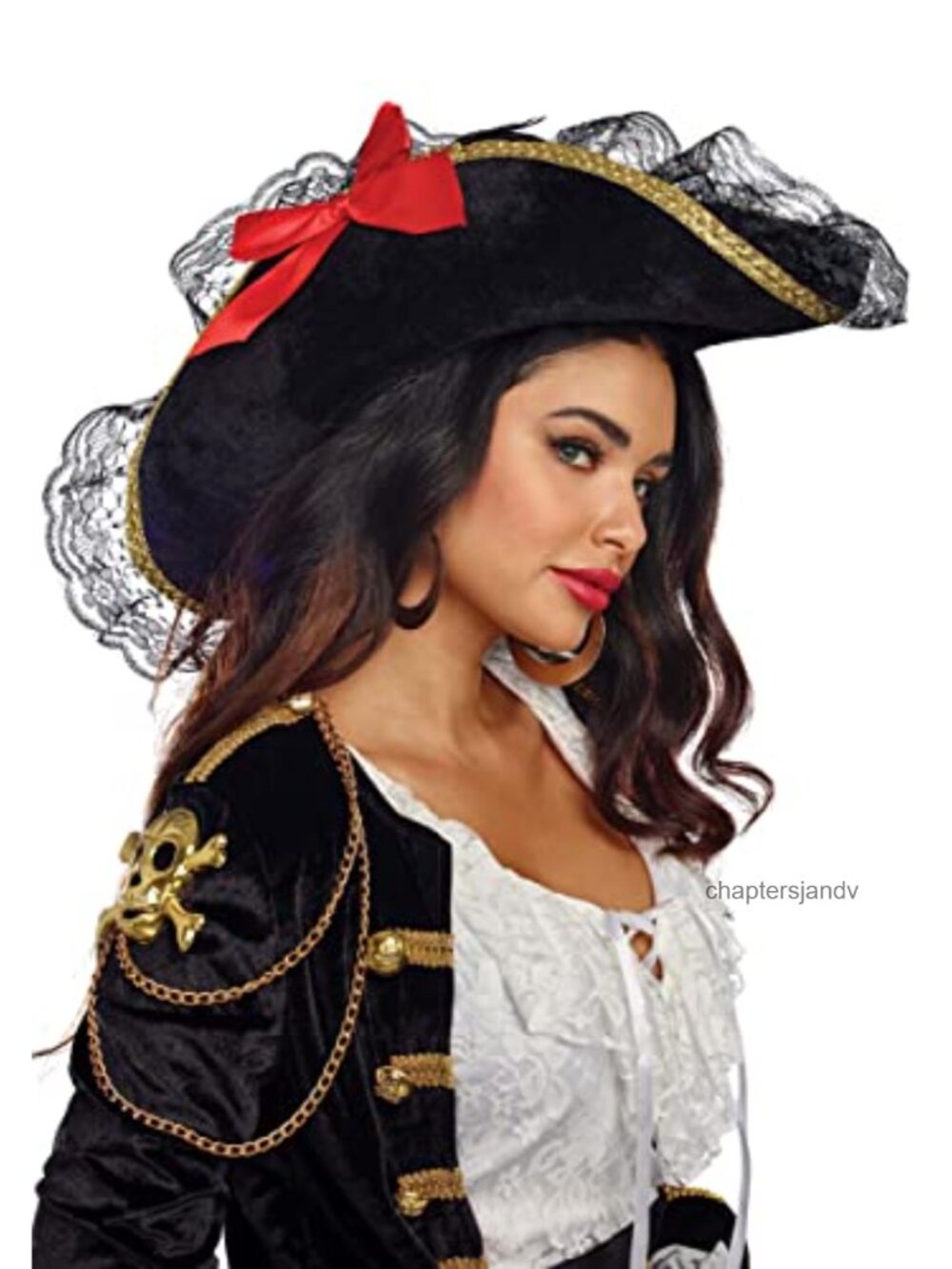 Pirate Costume Hat with Satin Bows & Lace Detail Halloween Accessory